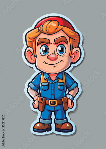 Friendly worker in blue uniform.