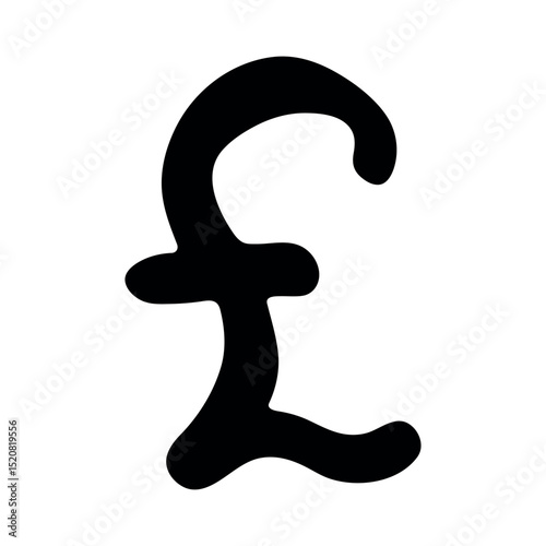 Hand drawn british pound currency symbol. Brush stroke doodle. Single element for design
