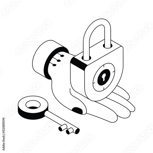 Check out this isometric outline icon of lock access