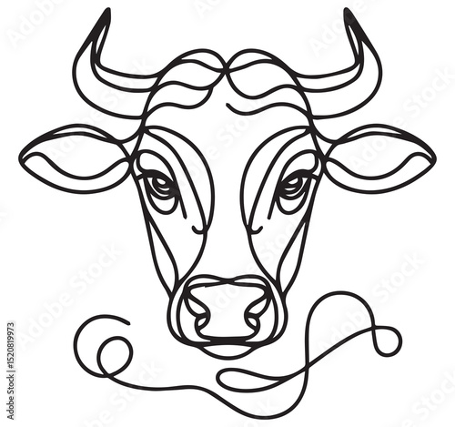 Minimalist single line art cow head outline black white farm animal graphic design logo icon vector