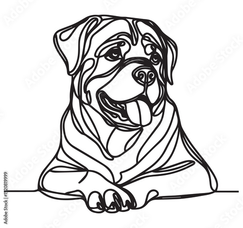 Rottweiler dog continuous line art illustration vector graphic simple minimalist style pet animal head portrait drawing concept