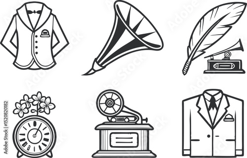 Vector illustration of retro elements including formal wear and vintage items