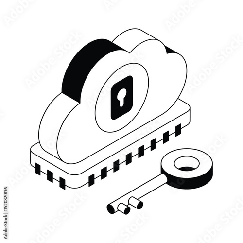 A captivating isometric outline icon showing secure cloud access