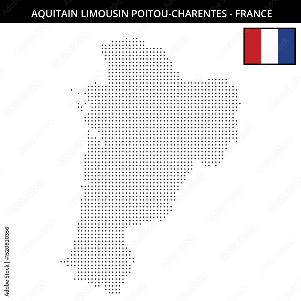 Obraz premium Small dots map of aquitain-Limousin-Poitou-Charentes in France