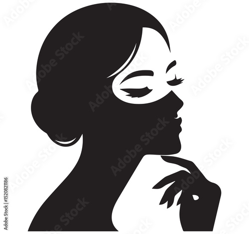 Elegant Woman Silhouette Profile Wearing Beauty Face Mask Skincare Spa Relaxation