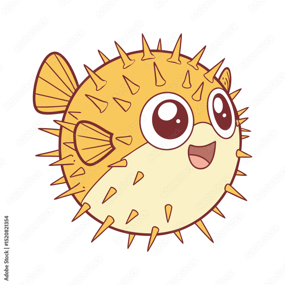 Fototapeta premium Cute cartoon pufferfish illustration happy sea creature