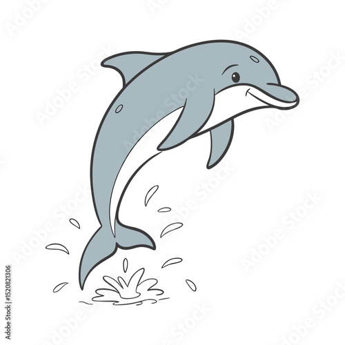 Cute cartoon dolphin leaping from the ocean