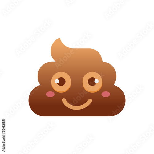 Cute cartoon poop emoji with big eyes, rosy cheeks, and a happy smile. A playful and funny icon perfect for humorous designs or emoji-related content.