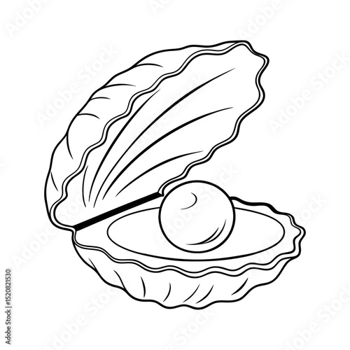 Open oyster shell with pearl inside line art illustration
