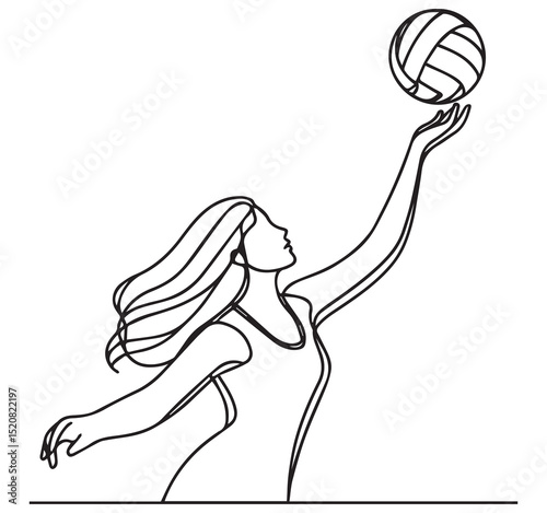 Woman playing volleyball continuous line drawing sport illustration