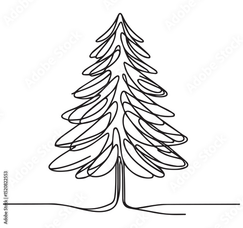 Minimalist Christmas tree single continuous line art drawing simple elegant holiday winter design element illustration isolated