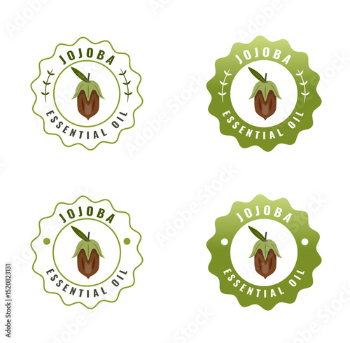 jojoba essential oil seal white and green color. natural ingredient for cosmetic or beauty product.