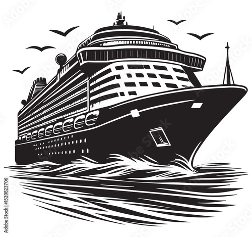 Cruise ship vector illustration sailing on ocean waves travel vacation holiday voyage luxury liner graphic art design