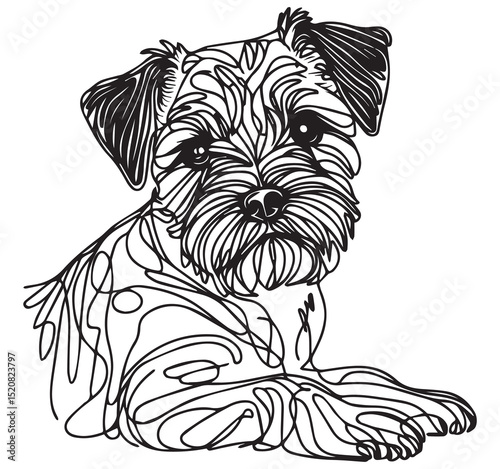 Cute Adorable Schnauzer Puppy Dog Pet Animal Line Art Drawing Sketch Illustration Vector Graphic Minimalist Simple Design Element