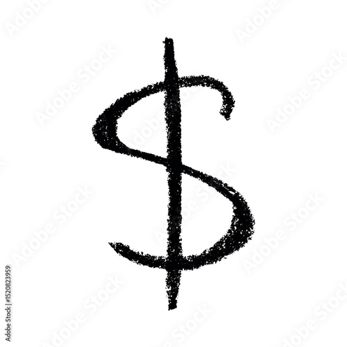 Hand drawn dollar currency symbol. Brush stroke doodle. Single element for design