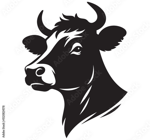 Cow head vector silhouette farm animal black and white illustration agriculture dairy cattle livestock icon