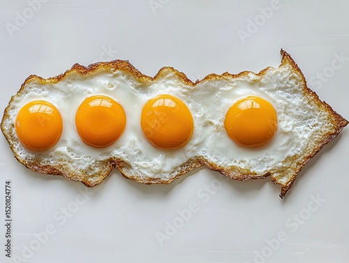 An arrow made of fried eggs pointing upwards, symbolizing growth and success in the food industry. The egg yolks form an upward line on top of each other.
