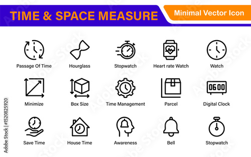 Time and Space Measurement Icons – Clean Outline, Line Art, and Vector Illustrations for Light Years, AU, Astronomy, and Cosmic Distance Projects