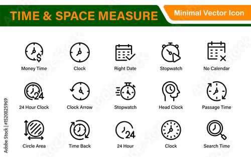 Time and Space Measurement Icons – Clean Outline, Line Art, and Vector Illustrations for Light Years, AU, Astronomy, and Cosmic Distance Projects