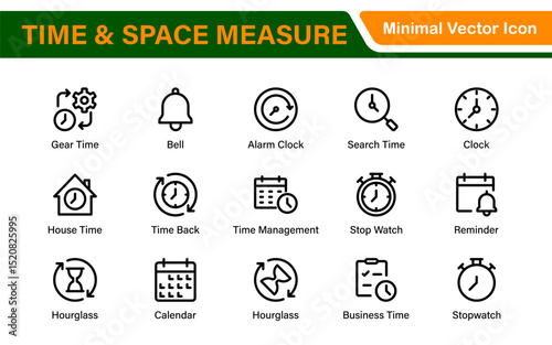 Time and Space Measurement Icons – Clean Outline, Line Art, and Vector Illustrations for Light Years, AU, Astronomy, and Cosmic Distance Projects