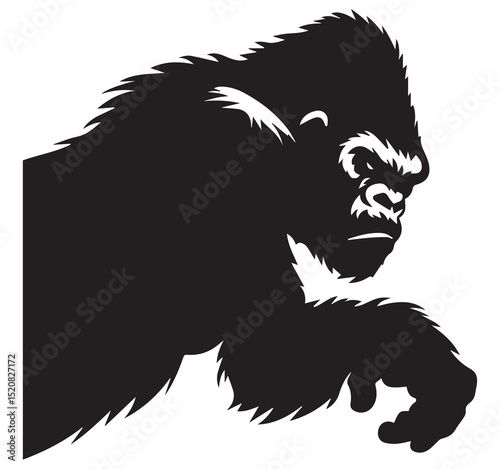 Powerful Gorilla Silhouette Black Vector Graphic Illustration Primate Animal Head and Body