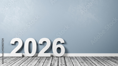 2026 Number Text on Wooden Floor Against Wall