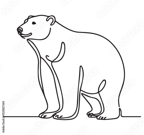 Minimalist Standing Polar Bear Single Line Drawing Outline Art Wildlife Illustration