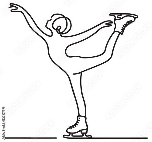 Elegant Figure Skater in Arabesque Pose Minimalist Line Art Illustration