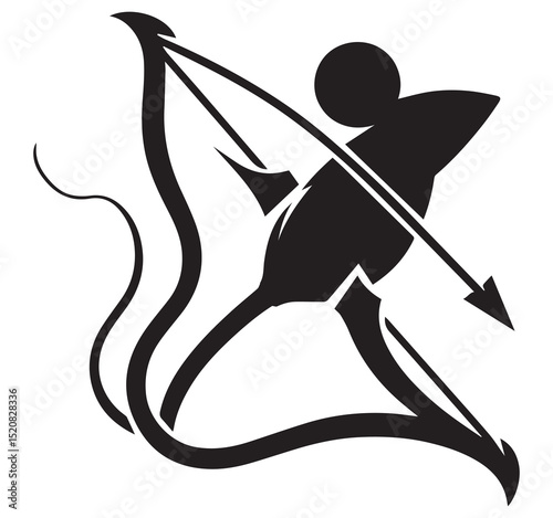 Black Silhouette Stylized Archer Shooting Bow and Arrow Archery Sagittarius Vector Icon