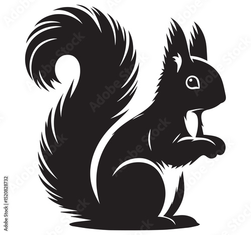 Detailed Black Squirrel Silhouette Vector Graphic - Sitting Animal with Fluffy Tail - Nature Wildlife Design for Logos Tshirts Prints and Decor