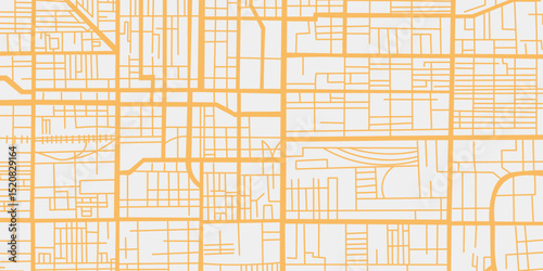 Light city map background with a yellow highways in a flat style. Concept of a travel, destination, location, route. Vector banner, top view.