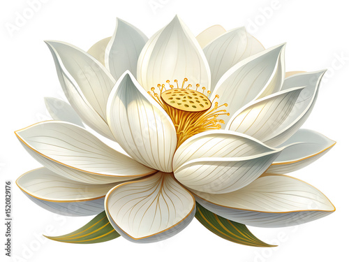 Elegant white lotus flower botanical illustration