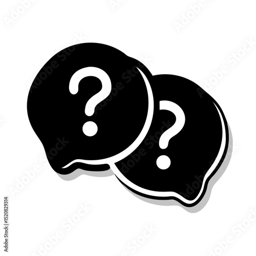 Question marks in thick black speech bubbles