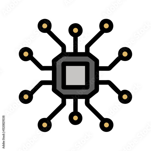 Central microchip icon with radial circuit arms