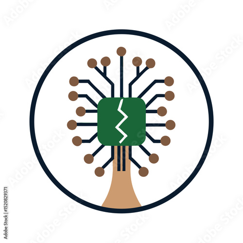 Tree-shaped brain with circuit roots and tech chip
