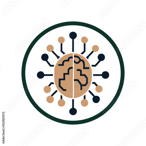 Brain chip in circle with radiating neural connectors