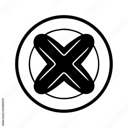 Bold black X icon in double circle frame