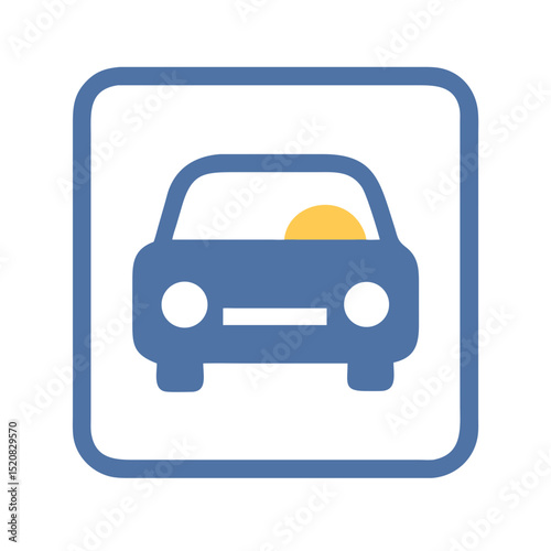 Front car icon in square frame with headlights