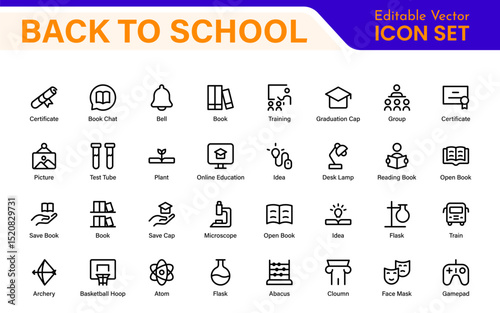 Back to School Icon Pack – Modern Minimal Line Icons for Education, Students, Classroom, Teachers, School Supplies, and Web Design Projects