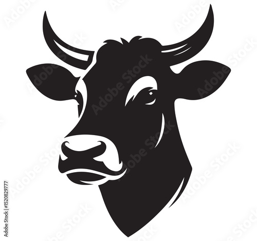 Clean Bold Black Cow Bull Cattle Head Silhouette Vector Illustration Graphic Design Logo Art