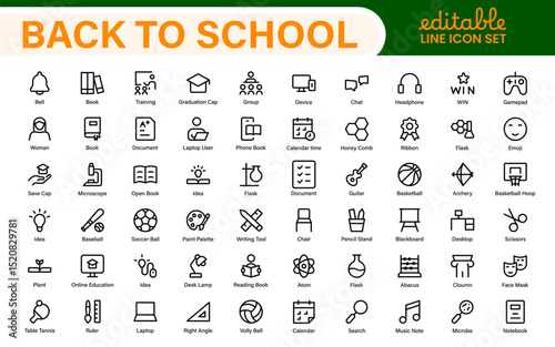 Back to School Icon Pack – Modern Minimal Line Icons for Education, Students, Classroom, Teachers, School Supplies, and Web Design Projects