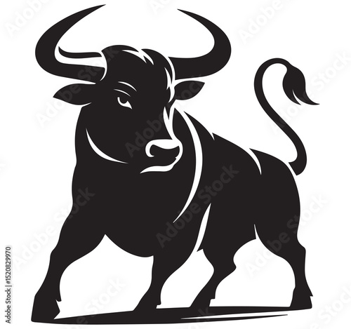 Powerful Black Bull Silhouette Graphic - Strong Animal Vector Art Image