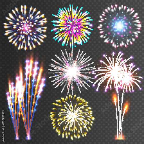 firework Vector Isolate Pictograms, Vector Light Effects Collection, Vector stars and sparkles special effect