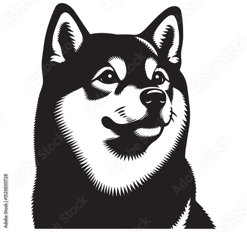 Black and White Shiba Inu Dog Head Portrait Vector Illustration High Contrast Graphic Art