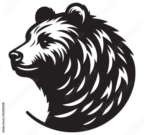 Stylized Black and White Bear Head Profile Graphic Illustration Vector Art Tribal Animal Logo Design