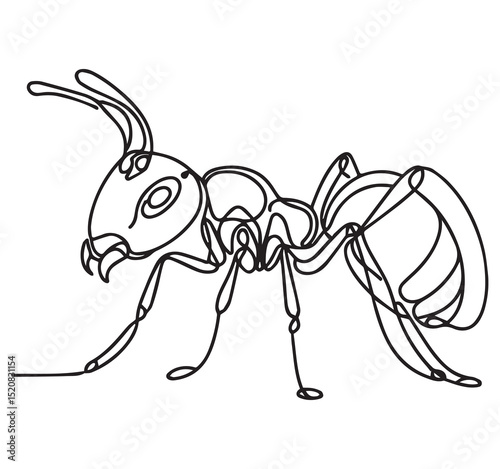 Minimalist Ant Single Continuous Line Art Drawing Insect Illustration Black White Simple Outline