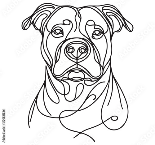 Continuous Line Art Dog Head Portrait Staffy Pitbull Minimalist Drawing