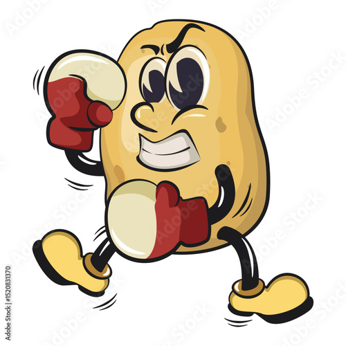 cute cartoon potato mascot vector practicing boxing wearing boxing glove, happy smiling character isolated on transparent background, work of hand drawn