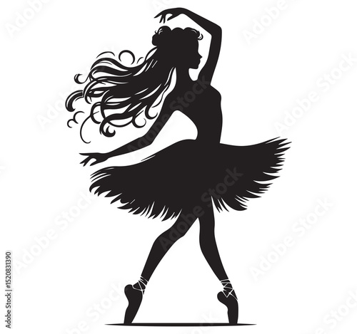 Elegant Black Ballerina Silhouette Vector Graphic Dance Pose Illustration