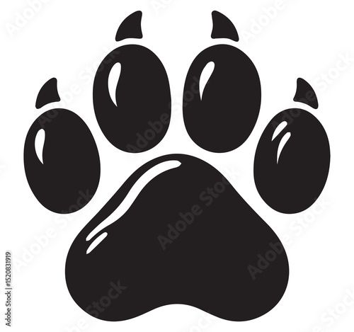 Stylized Black Animal Paw Print Graphic with Claws - Simple Silhouette Icon - Pet or Wildlife Track